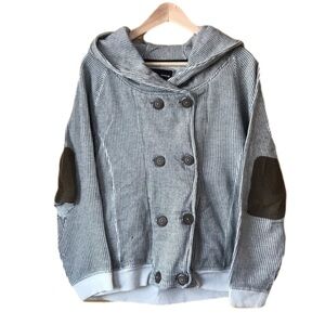 Vintage Hurley distressed elbow patch double button front hoodie size large